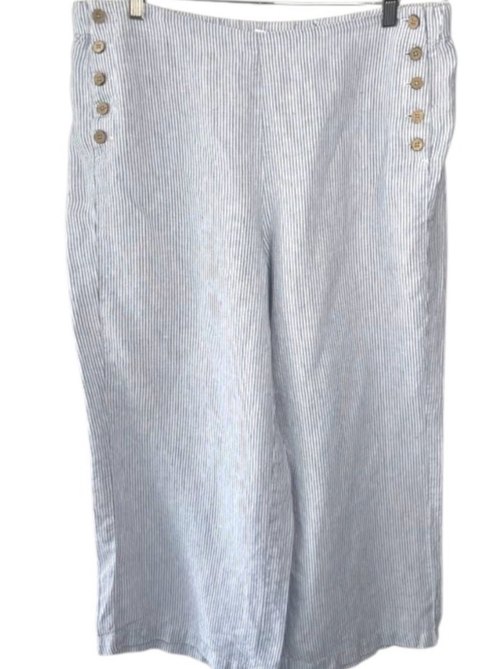 j jill linen stripe blue marine coastal nautical linen pants sz M